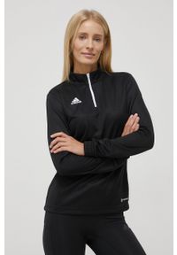 adidas Performance bluza treningowa Entrada 22 H57541 damska kolor czarny gładka. Kolor: czarny. Materiał: skóra, dzianina, materiał. Długość: krótkie. Wzór: gładki #5