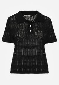 Born2be - Czarna Szydełkowa Bluzka z Wiskozy z Guzikami i Kołnierzykiem Calime. Okazja: na co dzień. Kolor: czarny. Materiał: wiskoza. Styl: casual, klasyczny #5