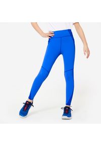 Decathlon - Legginsy dziecięce Domyos. Kolor: niebieski. Materiał: materiał, poliamid, poliester, elastan