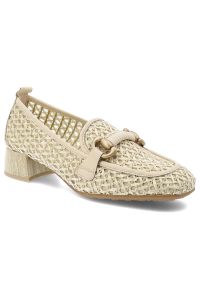 Półbuty damskie Hispanitas, ze skóry naturalnej z plecionym wykończeniem i wsuwanym krojem, beżowe, RHV264828 Marrakech-V26 Panna Soho-V26. Okazja: na co dzień. Kolor: beżowy. Szerokość cholewki: normalna. Wzór: ażurowy, aplikacja. Materiał: skóra. Sezon: lato. Obcas: na obcasie. Styl: casual, elegancki. Wysokość obcasa: niski #7
