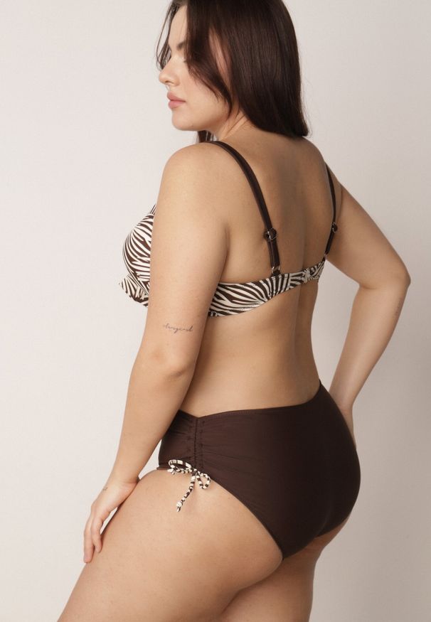 Born2be - Brązowe Bikini Biustonosz z Ozdobnym Wiązaniem i Figi ze Ściągaczami Miraleh. Kolor: brązowy