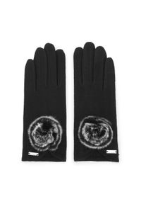 Wittchen - Damskie rękawiczki z puszkiem czarne. Kolor: czarny. Materiał: wełna. Wzór: aplikacja. Sezon: jesień, zima. Styl: klasyczny, elegancki #4