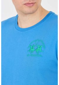 La Martina - LA MARTINA Błękitny męski t-shirt z dużym logo, Rozmiar XXL. Kolor: niebieski #3