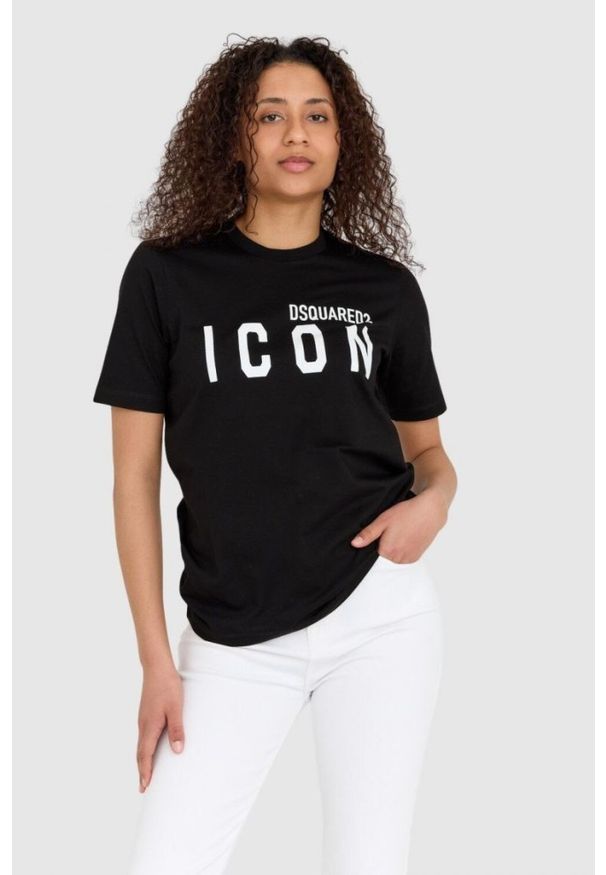 DSQUARED2 Czarny t-shirt damski z logo icon, Rozmiar S. Kolor: czarny. Materiał: bawełna