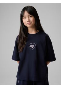 4f - 4F T-shirt loose z nadrukiem dziewczęcy - granatowy 134/140 (8-10 lat). Okazja: na co dzień, na uczelnię. Kolor: niebieski. Materiał: materiał, bawełna, jeans. Wzór: nadruk. Sezon: lato. Styl: casual, sportowy #2