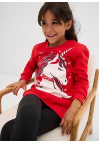 bonprix - Sukienka dresowa z czystej bawełny. Kolor: czerwony. Materiał: dresówka, bawełna. Sezon: zima