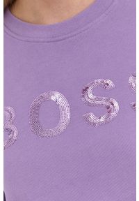 BOSS - Boss Bluza bawełniana damska kolor fioletowy z aplikacją. Okazja: na co dzień. Kolor: fioletowy. Materiał: bawełna. Wzór: aplikacja. Styl: casual #5