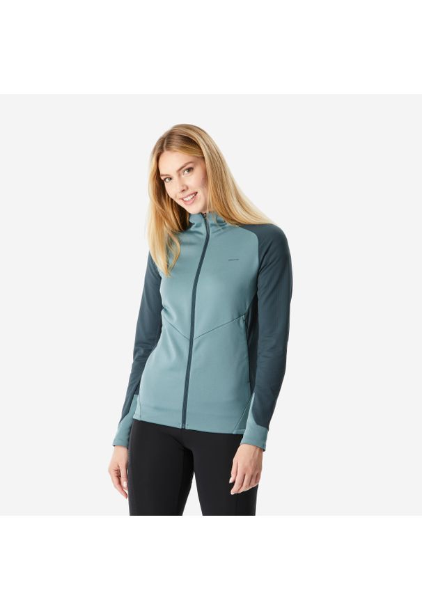 quechua - Polar turystyczny damski Quechua MH520 Light. Typ kołnierza: kołnierzyk stójkowy. Kolor: niebieski, zielony, wielokolorowy. Materiał: polar. Długość rękawa: długi rękaw. Długość: długie. Sport: turystyka piesza