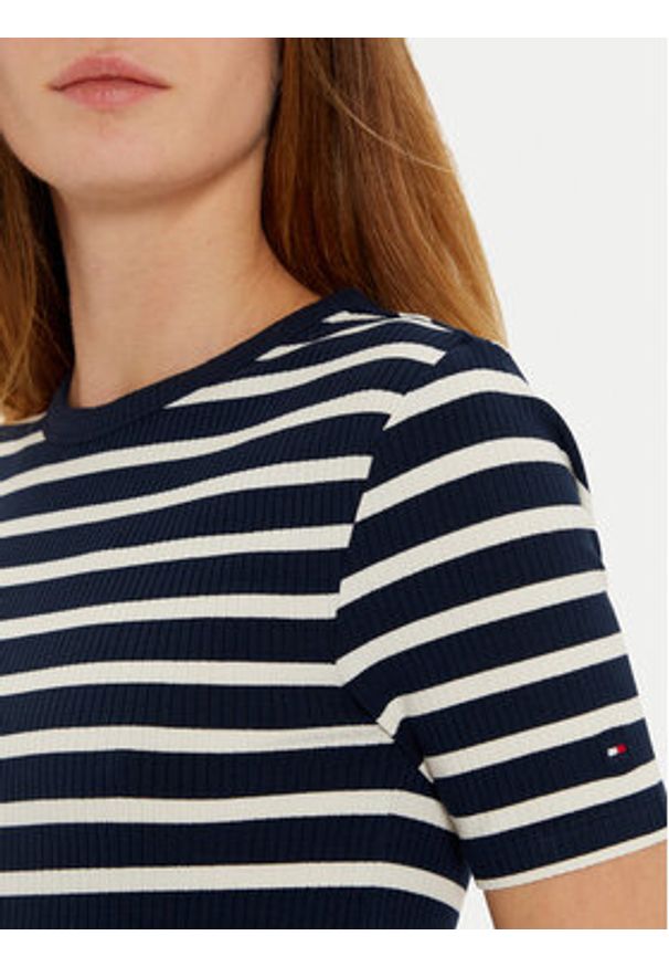 TOMMY HILFIGER - Tommy Hilfiger Bluzka WW0WW43918 Granatowy Slim Fit. Kolor: niebieski. Materiał: wiskoza