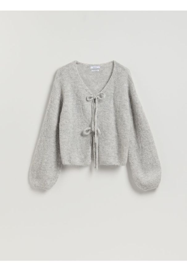 Reserved - Kardigan z wełną alpaki - jasnoszary. Kolor: szary. Materiał: wełna