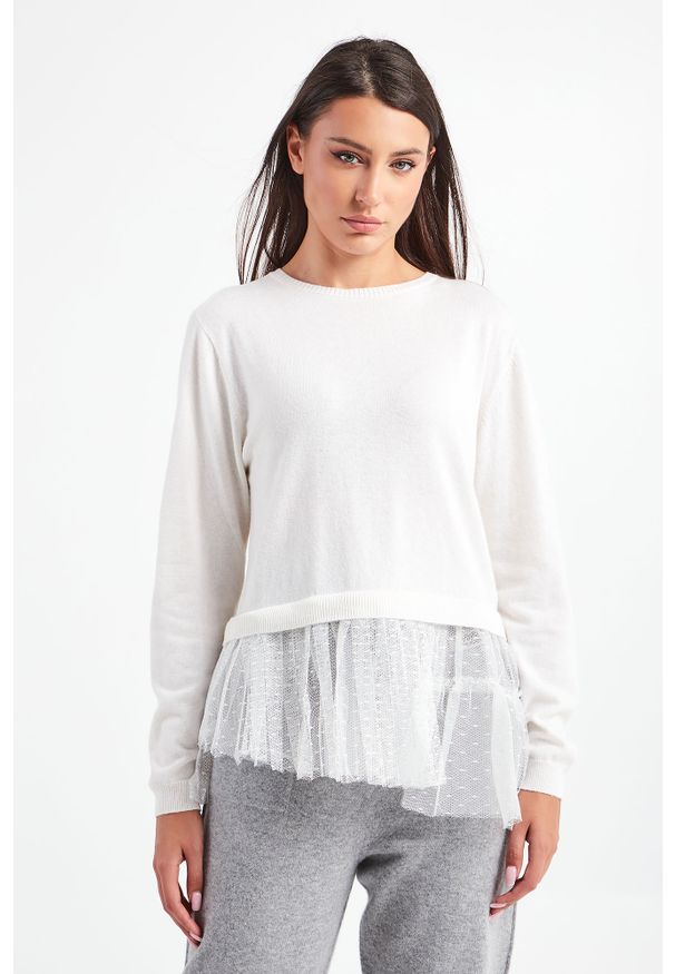Twinset Milano - SWETER TWINSET. Materiał: tiul, materiał. Długość rękawa: długi rękaw. Długość: długie. Wzór: gładki