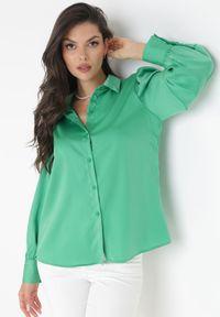 Born2be - Zielona Klasyczna Koszula z Kołnierzem Noali. Kolor: zielony. Długość: długie. Styl: klasyczny #4