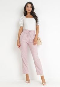 Born2be - Różowe Spodnie z Gumką w Pasie Krette. Kolor: różowy. Materiał: bawełna, tkanina #3
