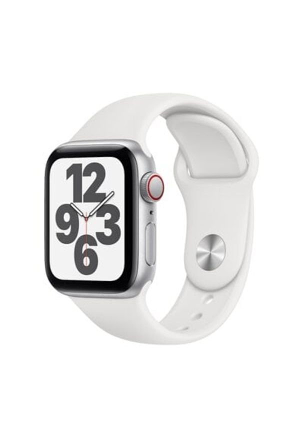 APPLE Watch SE Cellular 40mm (Srebrny z opaską sportową w kolorze białym). Rodzaj zegarka: smartwatch. Kolor: srebrny, wielokolorowy, biały. Styl: sportowy