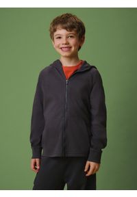 4f - 4F Bluza dresowa regular z kapturem chłopięca - czarna 134 (8-9 lat). Okazja: na co dzień, na uczelnię. Typ kołnierza: kaptur. Kolor: szary. Materiał: dresówka. Długość rękawa: raglanowy rękaw. Wzór: gładki. Sezon: lato. Styl: casual #1