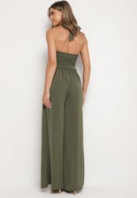 Born2be - Zielony Koktajlowy Kombinezon Wiązany na Szyję z Paskiem Melafela. Okazja: na imprezę. Kolor: zielony. Materiał: materiał. Styl: wizytowy #7