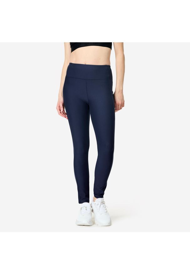 DOMYOS - Legginsy fitness damskie Domyos. Stan: podwyższony. Kolor: niebieski. Materiał: materiał, elastan, poliester. Sport: fitness