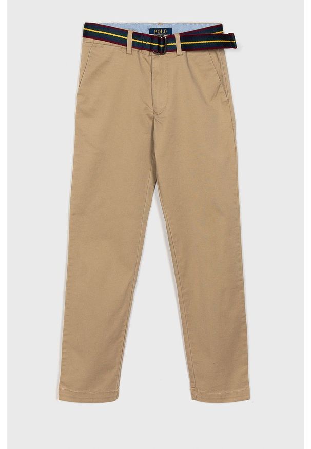 Polo Ralph Lauren - Spodnie dziecięce 134-158 cm. Kolor: beżowy. Materiał: tkanina, bawełna, elastan. Wzór: gładki