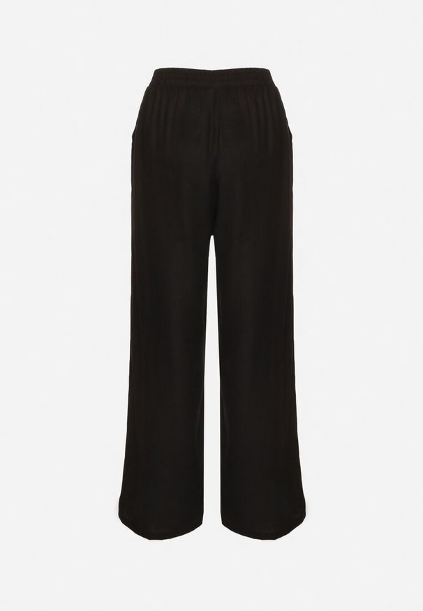 Born2be - Czarne Szerokie Spodnie z Lnem z Gumką w Talii i Kieszeniami Filisela. Okazja: na co dzień, do pracy. Kolor: czarny. Materiał: len. Styl: elegancki, casual