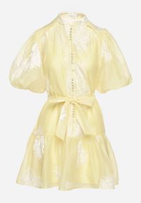 Born2be - Żółta Koszulowa Przezroczysta Sukienka z Bawełną Haftami i Paskiem Lirulira. Okazja: na co dzień. Kolor: żółty. Materiał: bawełna. Wzór: haft. Sezon: lato. Typ sukienki: koszulowe. Styl: elegancki, casual #2