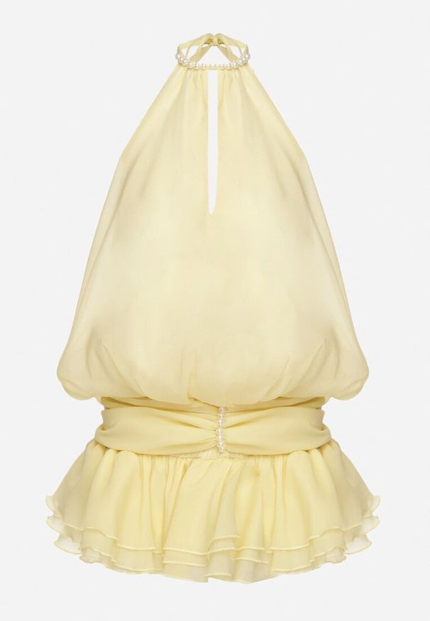 Born2be - Żółta Sukienka z Bawełną Falbanką i Odkrytymi Plecami Firavette. Kolor: żółty. Materiał: bawełna. Sezon: lato. Styl: elegancki