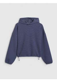4f - 4F Bluza dresowa z waflowej dzianiny damska - granatowa XXL. Kolor: niebieski. Materiał: dresówka, dzianina