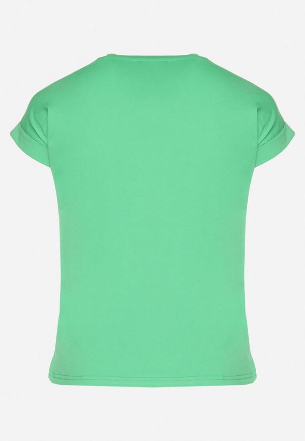 Born2be - Zielony T-shirt z Kolorowym Nadrukiem z Bawełny Mepitia. Okazja: na co dzień. Kolor: zielony. Materiał: bawełna. Wzór: nadruk, kolorowy. Styl: elegancki, casual, klasyczny