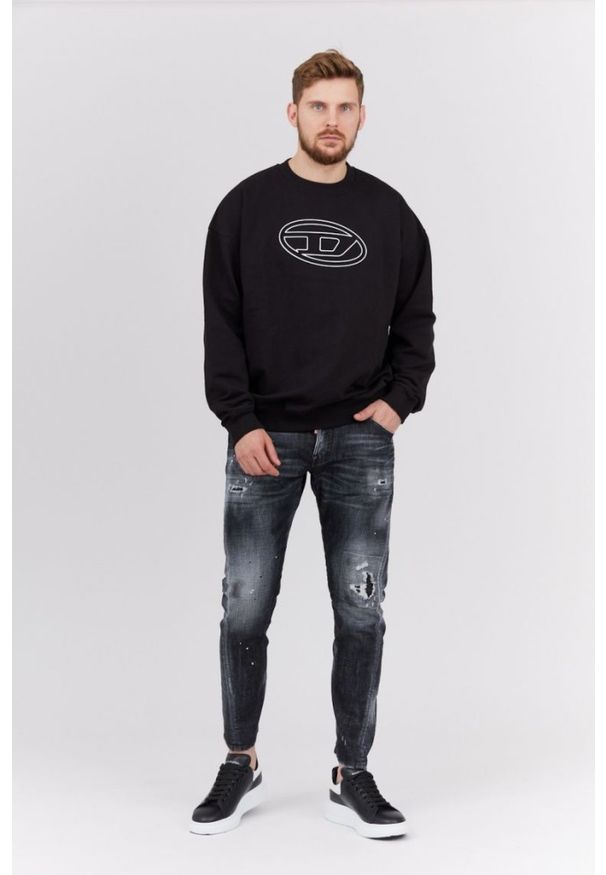 Diesel - DIESEL Czarna bluza męska z wytłaczanym logo, Rozmiar L. Kolor: czarny. Materiał: prążkowany