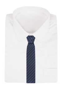 Elegancki Krawat Chattier - Granatowy w Prążek. Kolor: niebieski. Materiał: tkanina. Wzór: prążki. Styl: elegancki #2
