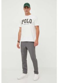 Polo Ralph Lauren t-shirt bawełniany kolor biały z aplikacją. Typ kołnierza: polo. Kolor: biały. Materiał: bawełna. Wzór: aplikacja #4