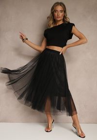 Renee - Czarna Rozkloszowana Spódnica Tiulowa Fenadelia. Okazja: na co dzień. Kolor: czarny. Materiał: tiul. Sezon: wiosna. Styl: sportowy, elegancki, casual