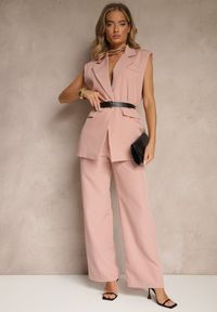 Renee - Ciemnoróżowa Kamizelka Oversize w Garniturowym Stylu z Guzikiem i Paskiem z Klamrą Galazia. Kolor: różowy. Materiał: tkanina. Sezon: lato #5