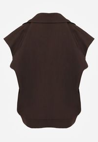 Renee - Brązowa Dwurzędowa Kamizelka Oversize o Garniturowym Kroju Edoriela. Kolor: brązowy. Materiał: poliester, koronka #7
