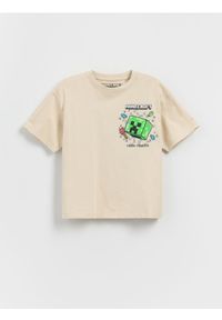 Reserved - Bawełniany t-shirt Minecraft - beżowy. Kolor: beżowy. Materiał: bawełna #1