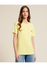 Luisa Spagnoli - LUISA SPAGNOLI - Żółty bawełniany T-shirt Biancofiore. Kolor: żółty. Materiał: bawełna
