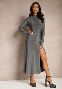 Renee - Srebrna Elegancka Sukienka z Wiskozą i Brokatem Werista. Kolor: srebrny. Materiał: wiskoza. Sezon: zima. Styl: elegancki