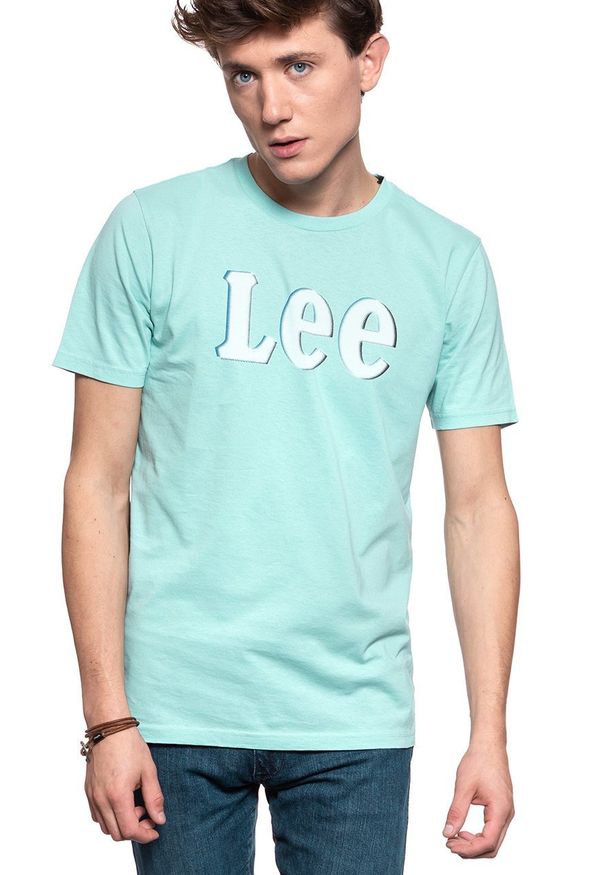 Lee - LEE T SHIRT DISTORTED LOGO TEE FADED MINT L61OFENC 112113983. Wzór: nadruk
