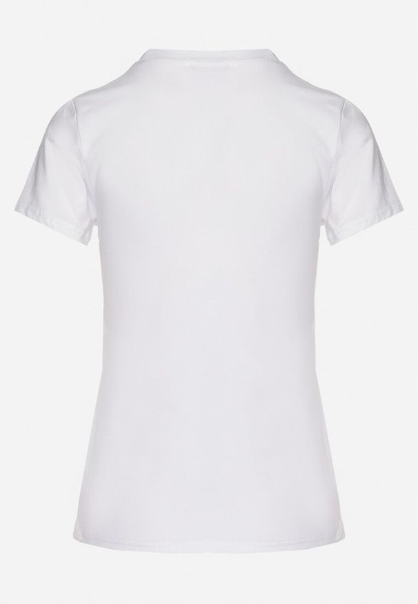 Born2be - Biały Bawełniany T-shirt Ozdobiony Napisem i Cyrkoniami Isnorea. Okazja: na co dzień. Kolor: biały. Materiał: bawełna. Wzór: aplikacja, napisy. Styl: glamour, casual
