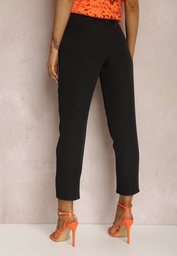 Renee - Czarne Spodnie z Paskiem Eudea. Kolor: czarny. Materiał: materiał. Długość: długie. Wzór: jednolity. Styl: elegancki