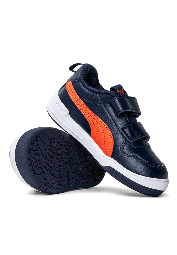 Sneakersy dziecięce granatowe Puma Multiflex SL V INF. Okazja: na co dzień. Zapięcie: rzepy. Kolor: niebieski. Materiał: syntetyk, materiał. Szerokość cholewki: normalna