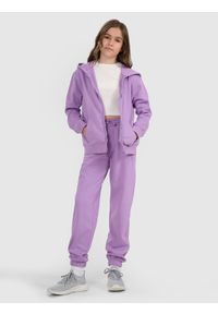 4f - 4F Bluza dresowa rozpinana z kapturem dziewczęca - fioletowa 164 (13-14 lat). Okazja: na co dzień. Typ kołnierza: kaptur. Kolor: fioletowy. Materiał: dresówka. Wzór: gładki, ze splotem. Sezon: lato. Styl: casual, sportowy #2
