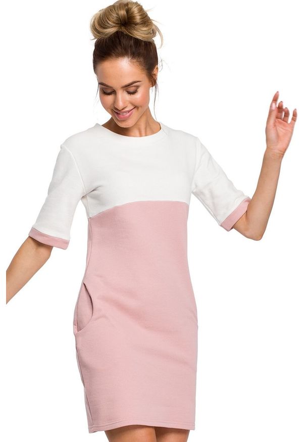 MOE - Multikolorowa pastelowa bawełniana dresowa sukienka. Materiał: bawełna, dresówka. Typ sukienki: proste, dopasowane