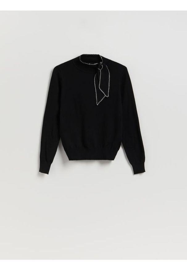 Reserved - Sweter z wiązaniem - czarny. Kolor: czarny. Materiał: wiskoza, dzianina