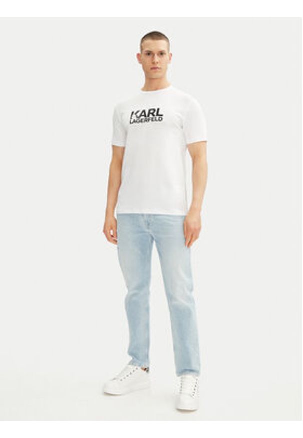 Karl Lagerfeld - KARL LAGERFELD T-Shirt 755087 552235 Biały Regular Fit. Typ kołnierza: dekolt w karo. Kolor: biały. Materiał: bawełna
