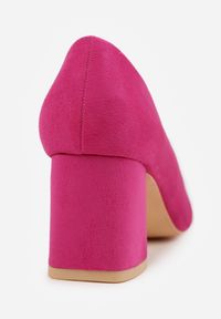 Renee - Fuksjowe Czółenka Vices na Słupku ze Skórzaną Wkładką Ozdobione Cyrkoniami Fonamira. Okazja: na co dzień. Kolor: różowy. Materiał: skóra. Wzór: aplikacja. Obcas: na słupku. Styl: casual, klasyczny #2