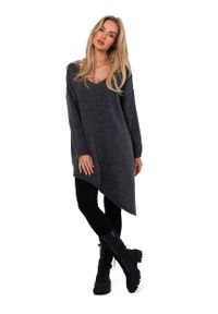 MOE - Asymetryczny Sweter Oversize - Szary. Kolor: szary. Materiał: poliester, wełna