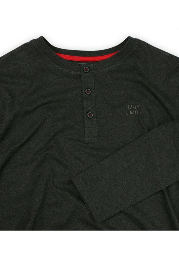 Just Yuppi - Grafitowy T-shirt (Koszulka), Długi Rękaw, Longsleeve -JUST YUPPI- Męski, Rozpinany, z Guzikami. Okazja: na co dzień. Kolor: szary. Materiał: poliester, bawełna. Długość rękawa: długi rękaw. Długość: długie. Styl: casual