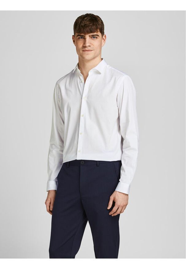 Jack & Jones - Jack&Jones Koszula 12201905 Biały Slim Fit. Kolor: biały. Materiał: bawełna