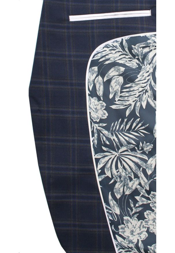 Victorio - Garnitur Elegancki, Granatowy w Grubą Kratkę Zapinany na Dwa Guziki, SLIM, Spodnie w Kant -VICTORIO. Kolor: niebieski. Materiał: wiskoza, poliester, elastan. Wzór: kratka