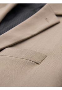 Ombre Clothing - Elegancka męska marynarka SLIM FIT z rayonem – beżowa V2 - Rozmiar: L. Kolor: beżowy. Materiał: tkanina, poliester, materiał. Wzór: ze splotem. Styl: elegancki #5